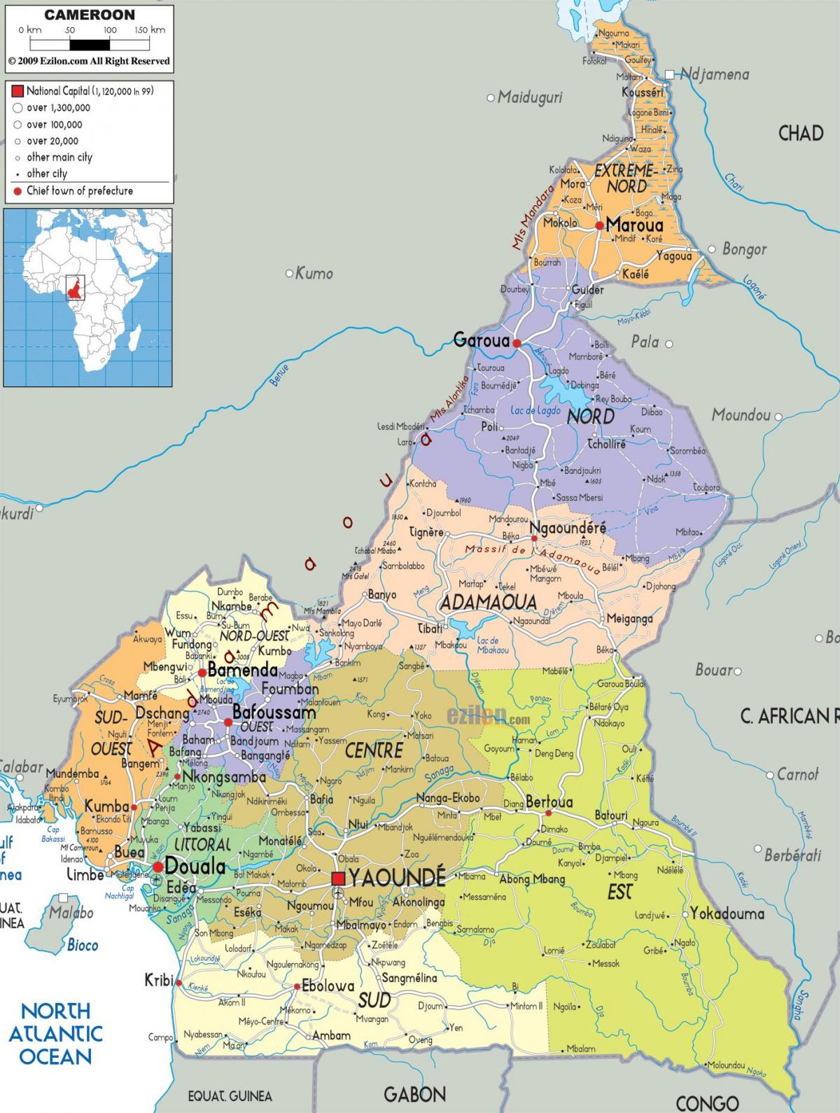Карта регионов Камеруна 