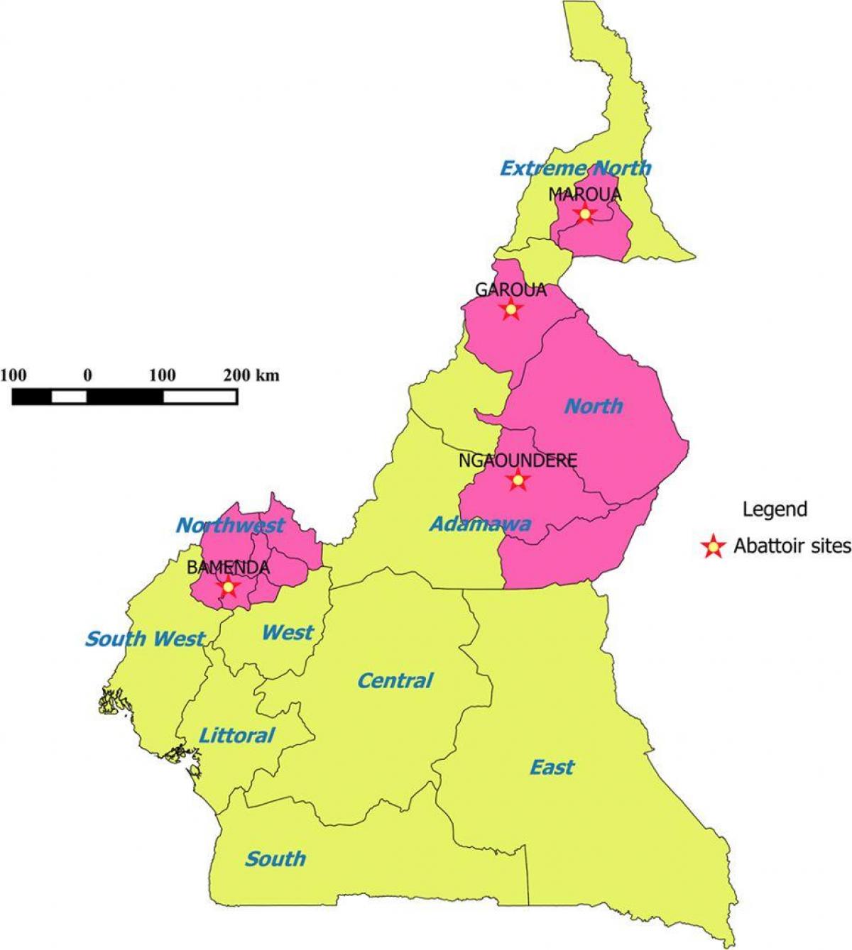 Показывая регионов Камеруна карте